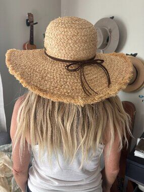 Gigi Pip Straw Sun Hat with Brown Tie Detail S/M